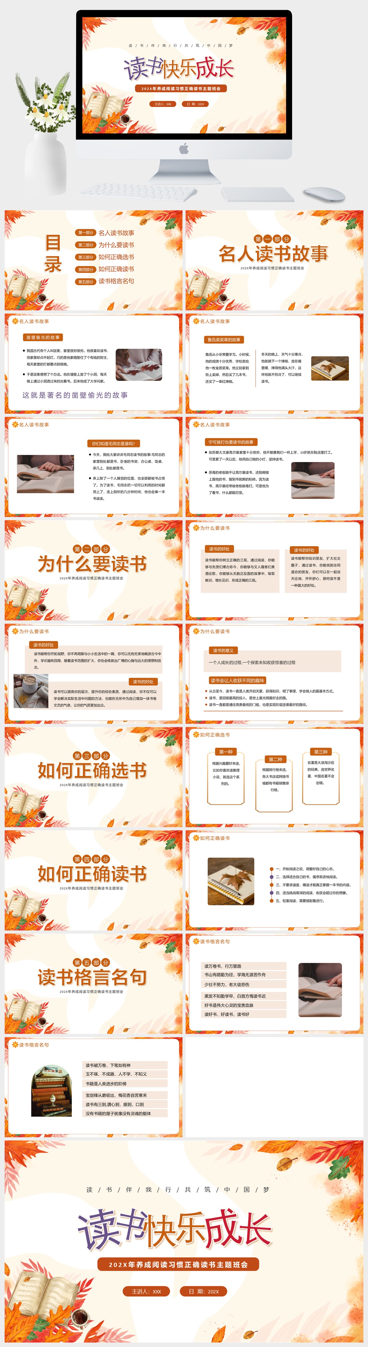 创意养成阅读习惯正确读书主题班会PPT模板
