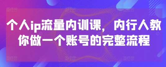 个人ip流量内训课，内行人教你做一个账号的完整流程网赚项目-美肚杀分享