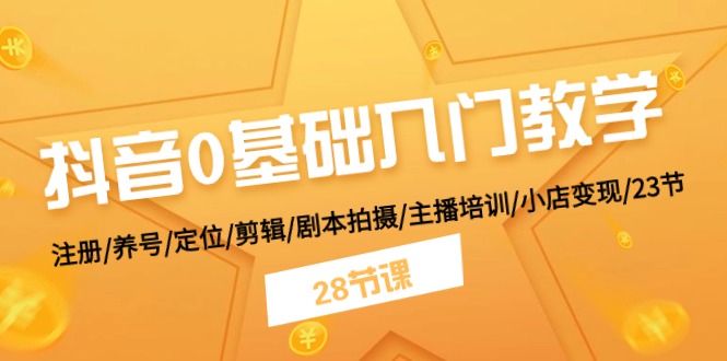 抖音0基础入门教学 注册/养号/定位/剪辑/剧本拍摄/主播培训/小店变现/28节网赚项目-美肚杀分享