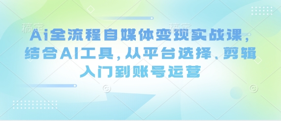 Ai全流程自媒体变现实战课，结合AI工具，从平台选择、剪辑入门到账号运营网赚项目-美肚杀分享