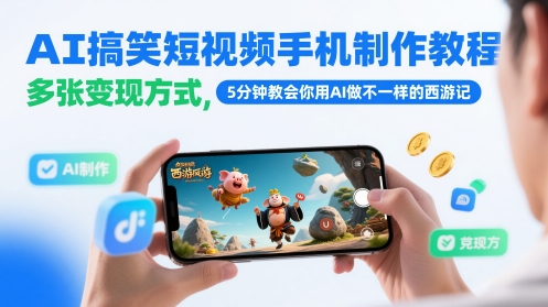 AI搞笑短视频手机制作教程，多张变现方式，5分钟教会你用AI做不一样的西游记网赚项目-美肚杀分享