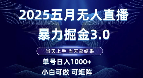 2025五月无人直播暴力掘金3.0，当天上手，当天拿结果，单号日入1k+小白可做可矩阵【揭秘】网赚项目-美肚杀分享
