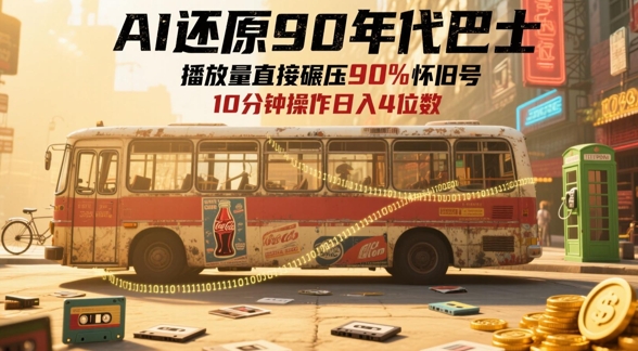 AI还原90年代巴士，一帧就让70后泪崩，播放量直接碾压90%怀旧号，每天操作十分钟，日入四位数网赚项目-美肚杀分享