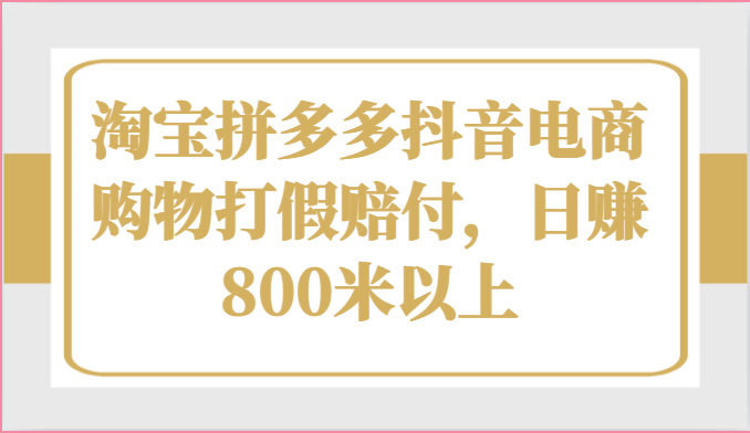 淘宝拼多多抖音电商购物打假赔付，日赚800米以上网赚项目-美肚杀分享