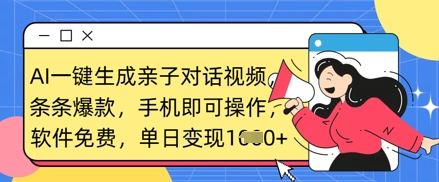 AI一键生成亲子对话视频，条条爆款，一部手机即可操作，单日变现数张网赚项目-美肚杀分享