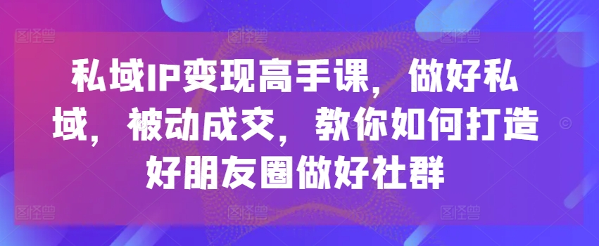私域IP变现高手课，做好私域，被动成交，教你如何打造好朋友圈做好社群网赚项目-美肚杀分享