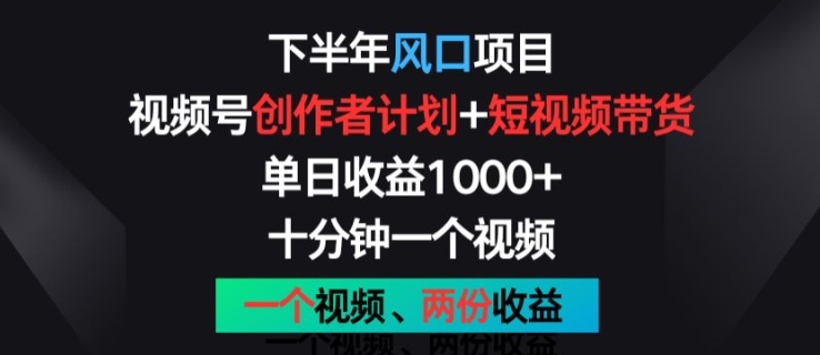 下半年风口项目，视频号创作者计划+视频带货，一个视频两份收益，十分钟一个视频网赚项目-美肚杀分享