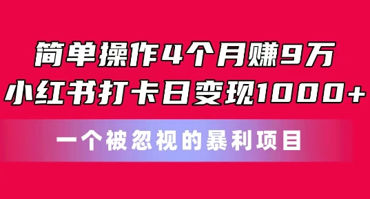 简单操作4个月赚9w，小红书打卡日变现1k，一个被忽视的暴力项目网赚项目-美肚杀分享