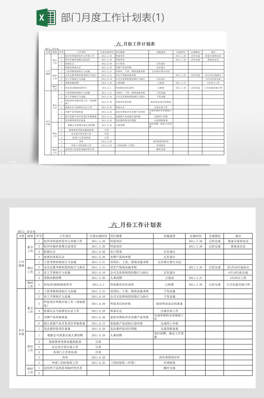 部门月度工作计划表(1)-美肚杀分享