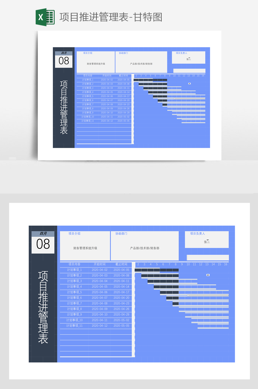 项目推进管理表-甘特图-美肚杀分享