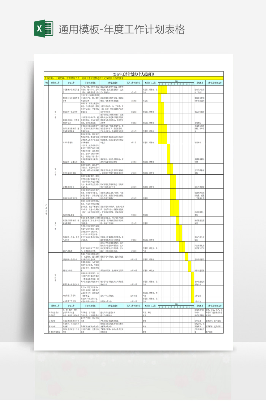 通用模板-年度工作计划表格-美肚杀分享