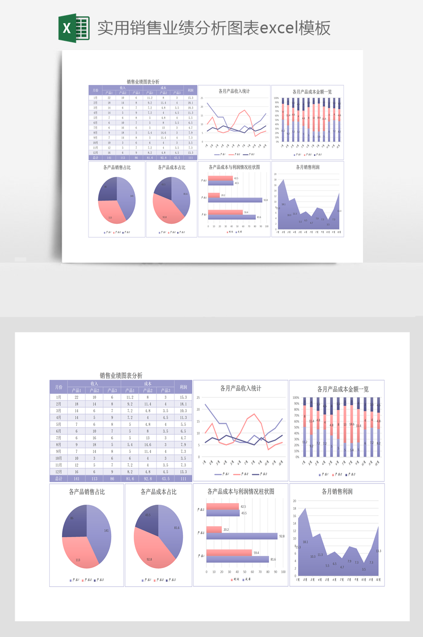 实用销售业绩分析图表excel模板-美肚杀分享