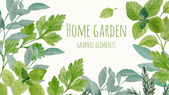 小清新动态水彩绿叶PPT模板-美肚杀分享