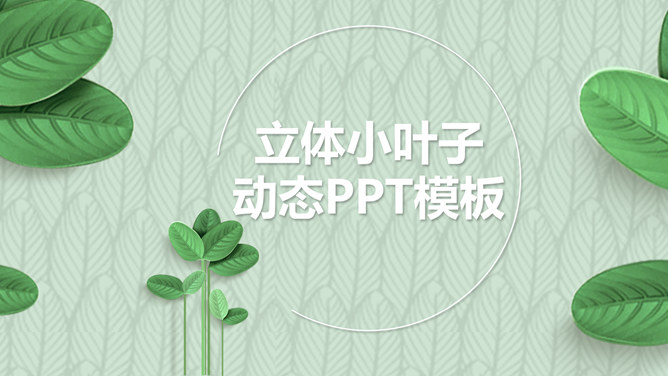 清新绿色立体小叶子PPT模板-美肚杀分享
