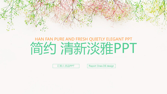 简约唯美淡雅小清新PPT模板-美肚杀分享