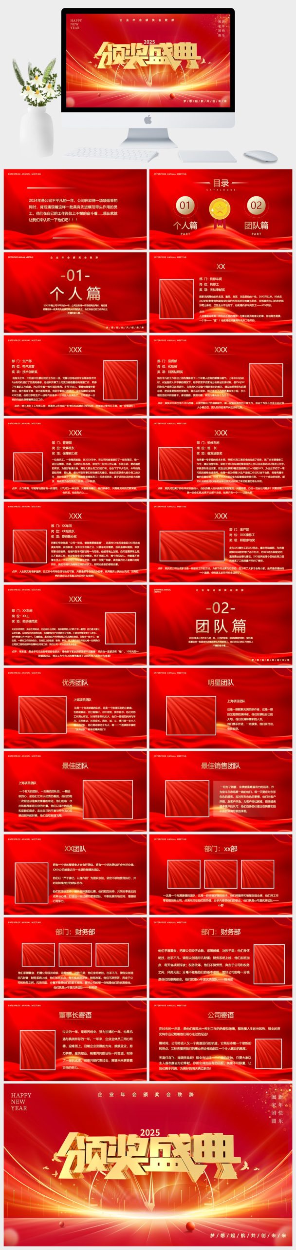 红色大气2025颁奖盛典公司年会员工表彰大会企业年会颁奖会致辞PPT模板-美肚杀分享