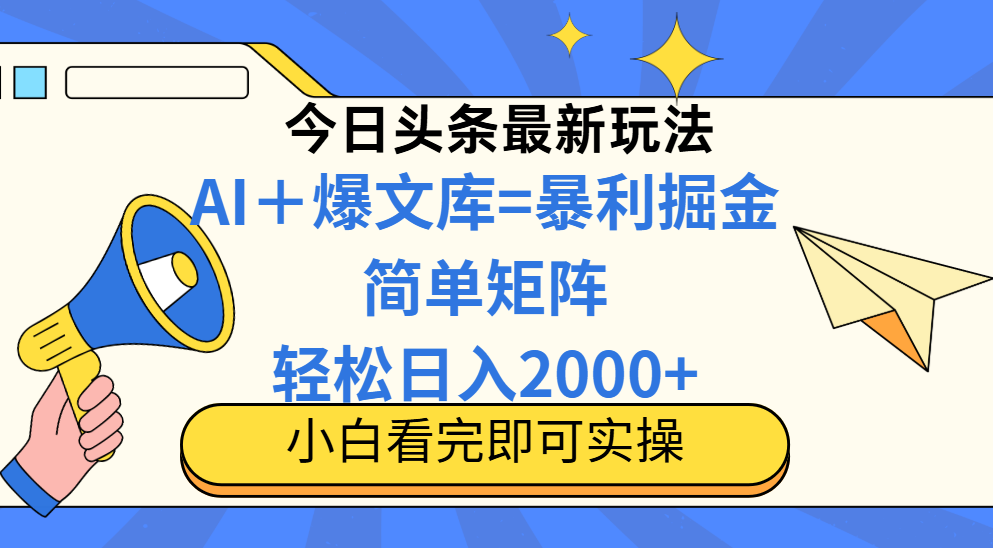 今日头条2025最新玩法,思路简单,复制粘贴,轻松实现矩阵日入2000+网赚项目-美肚杀分享
