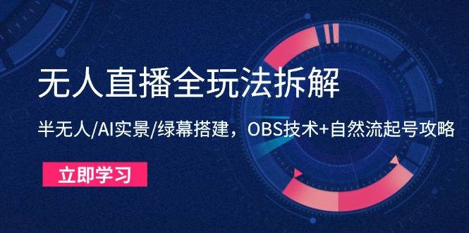 无人直播全玩法拆解:半无人/AI实景/绿幕搭建,OBS技术+自然流起号攻略网赚项目-美肚杀分享