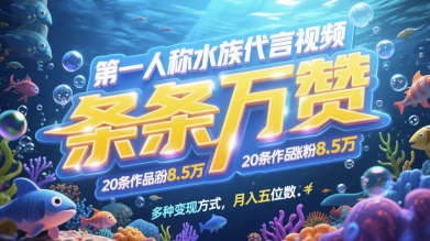 第一人称水族代言视频,条条万赞,20条作品涨粉7.8W,多种变现方式月入五位数网赚项目-美肚杀分享