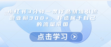 小红书3分钟一条作品精准引流创业粉300+,打造属于自己的流量帝国网赚项目-美肚杀分享
