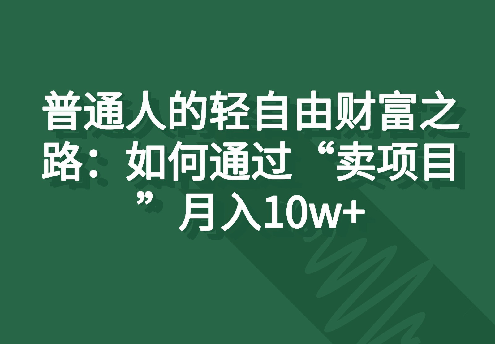 普通人的轻自由财富之路：如何通过“卖项目”月入10w+网赚项目-美肚杀分享