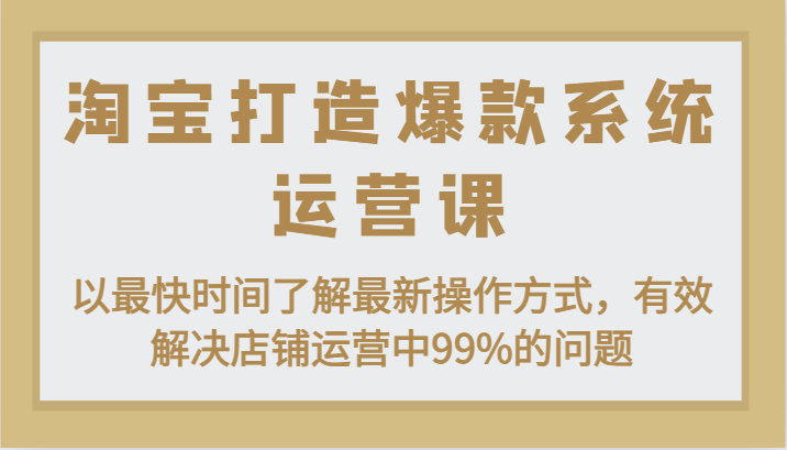 淘宝打造爆款系统运营课:以最快时间了解最新操作方式,有效解决店铺运营中99%的问题网赚项目-美肚杀分享
