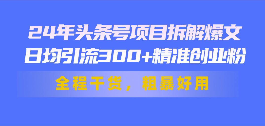 24年头条号项目拆解爆文,日均引流300+精准创业粉,全程干货,粗暴好用网赚项目-美肚杀分享