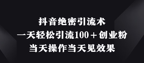 抖音绝密引流术，一天轻松引流100+创业粉，当天操作当天见效果网赚项目-美肚杀分享