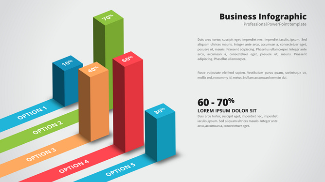 五项立体阴影PPT柱形图-美肚杀分享