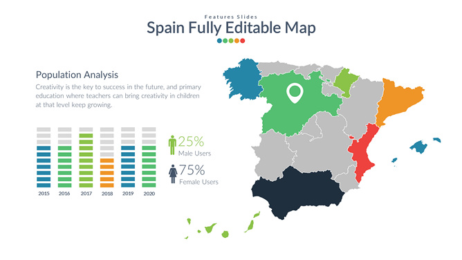 西班牙地图PPT素材-美肚杀分享