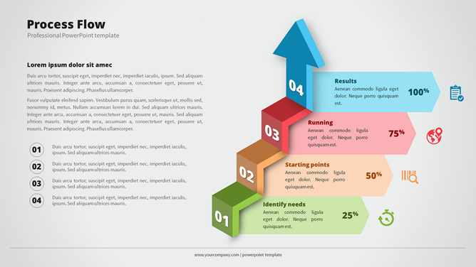 上升箭头四项流程PPT图形-美肚杀分享