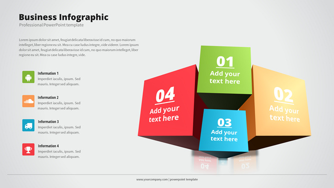 立体方块四项并列PPT素材-美肚杀分享