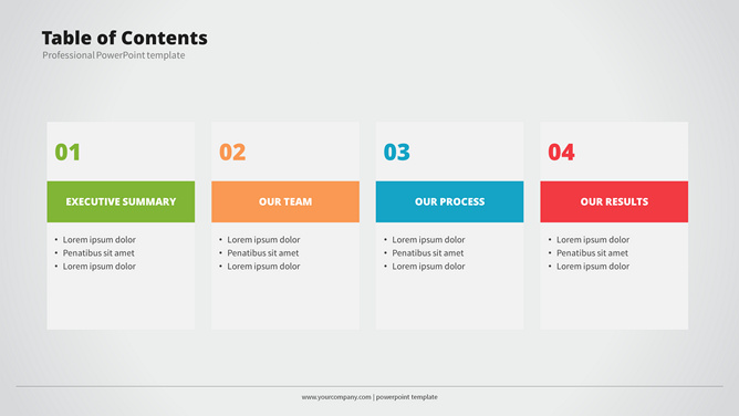 四项项目并列PPT素材-美肚杀分享