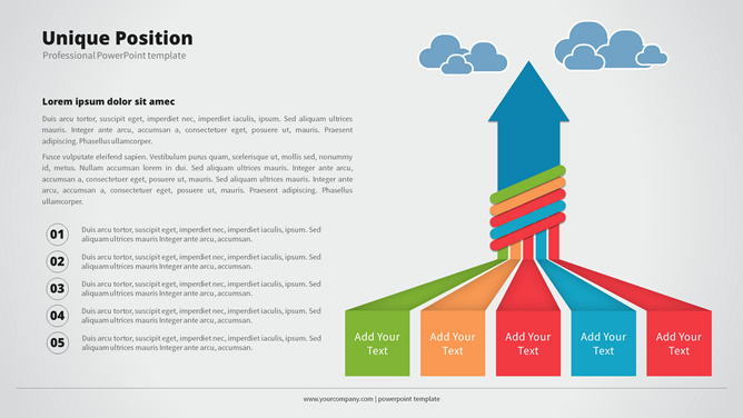 聚合五项箭头PPT图形-美肚杀分享