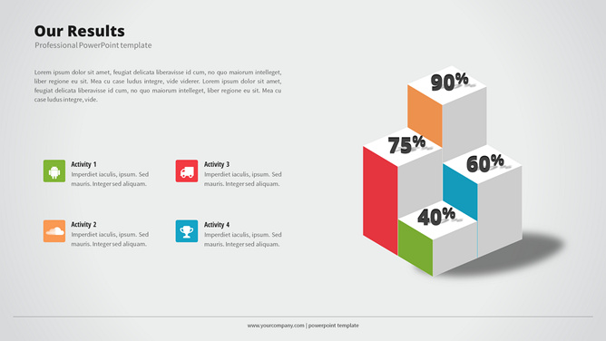 四项立体柱状图PPT素材-美肚杀分享
