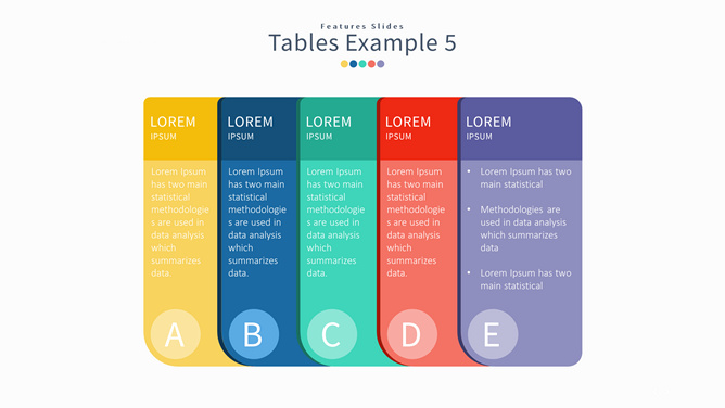 五项列表并列PPT素材-美肚杀分享