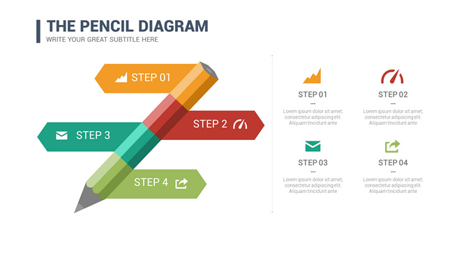 铅笔四步骤PPT图形素材-美肚杀分享