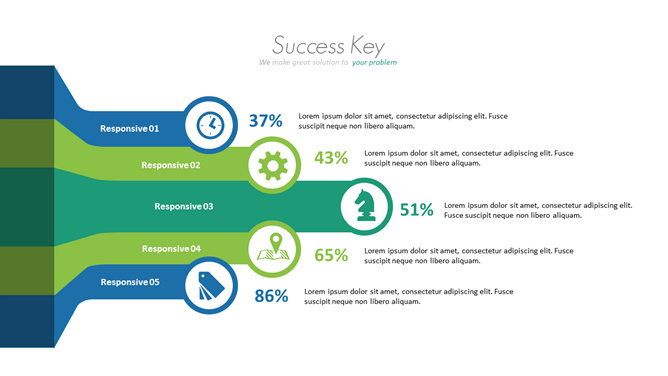 五项并列突出PPT素材-美肚杀分享
