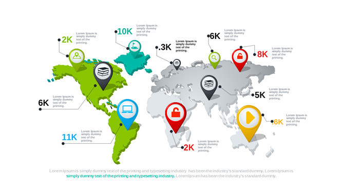 世界地图标记标点PPT素材-美肚杀分享