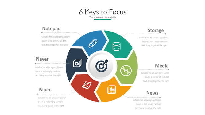 六项圆形循环PPT图形素材-美肚杀分享