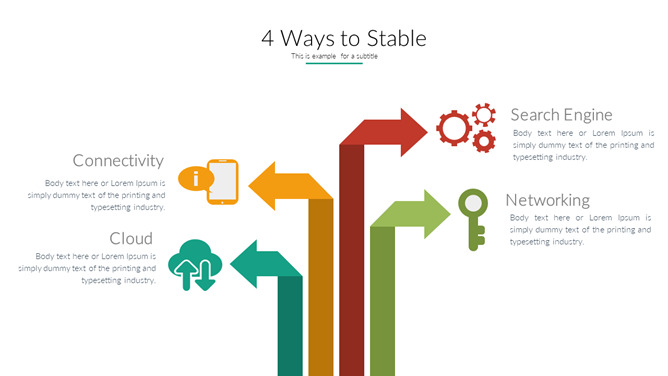 四项并列折叠箭头PPT图形-美肚杀分享