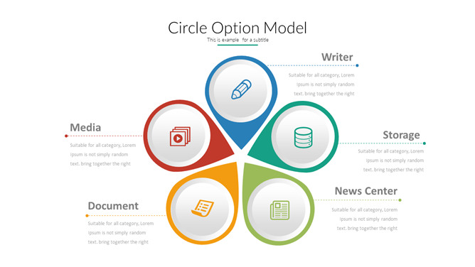 五项花瓣并列PPT图形素材-美肚杀分享