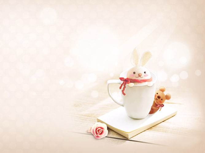 唯美可爱杯子水杯PPT背景-美肚杀分享