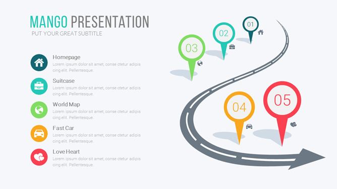 箭头公路步骤PPT流程图-美肚杀分享