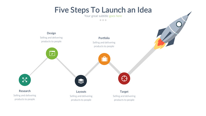 五步步骤火箭起飞PPT图形-美肚杀分享