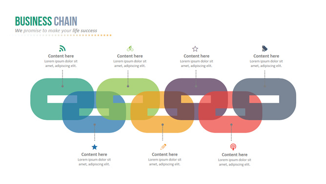 链条形关联关系PPT图形-美肚杀分享