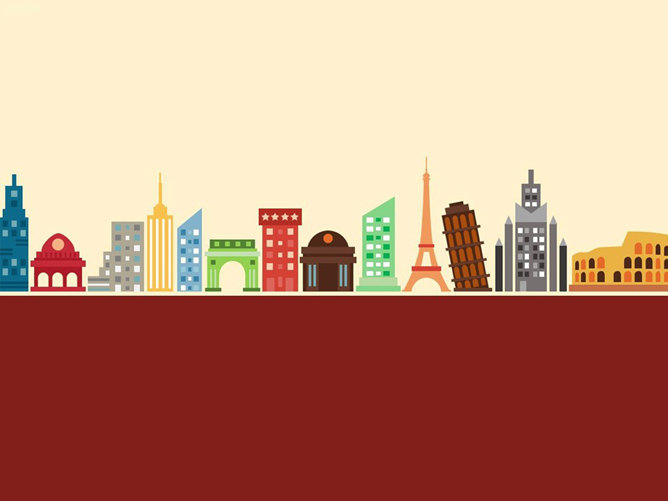 卡通著名建筑PPT背景图片-美肚杀分享