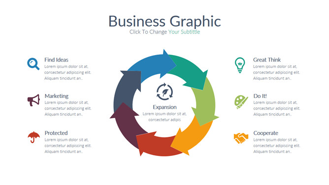 六项箭头循环关系PPT图表-美肚杀分享