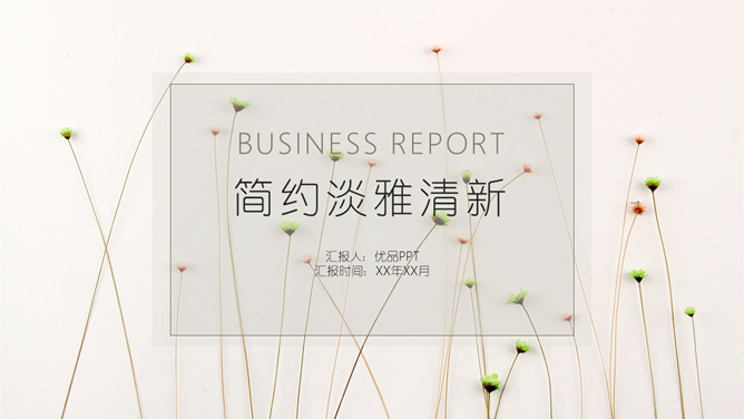 简约淡雅文艺清新绿植PPT模板-美肚杀分享