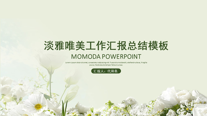 淡雅唯美工作总结汇报PPT模板-美肚杀分享